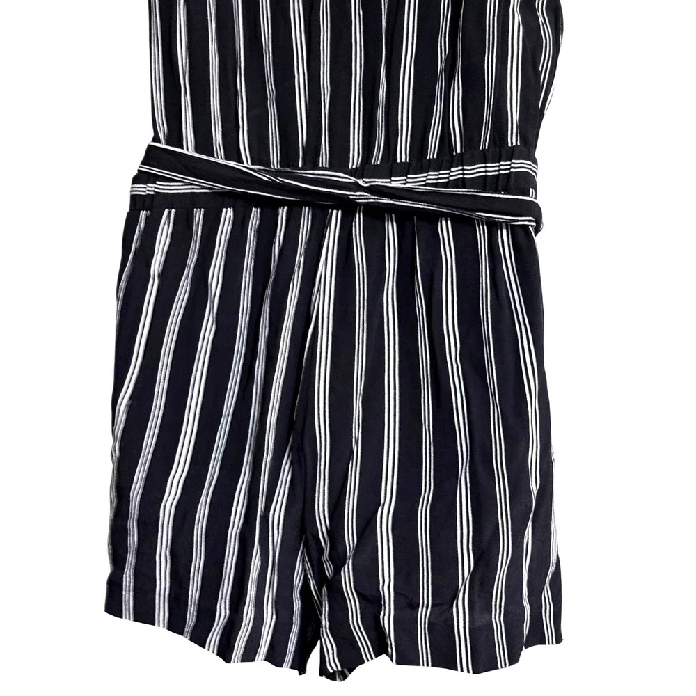 Loft Womens Black White Striped Ruffle Wrap Romper Sleeveless Size S - Picture 5 of 9
